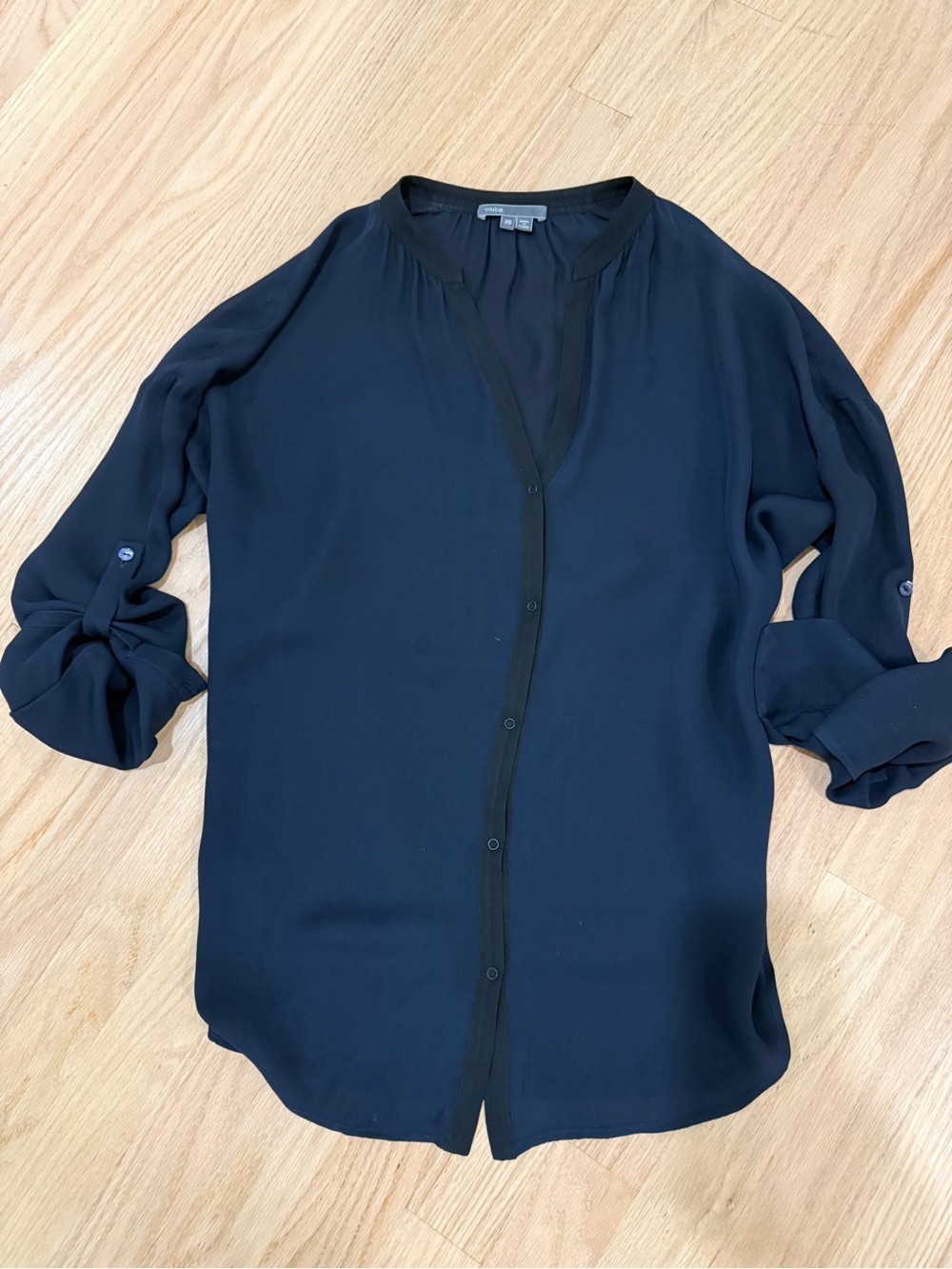 Vince Navy Silk Button-Front Blouse